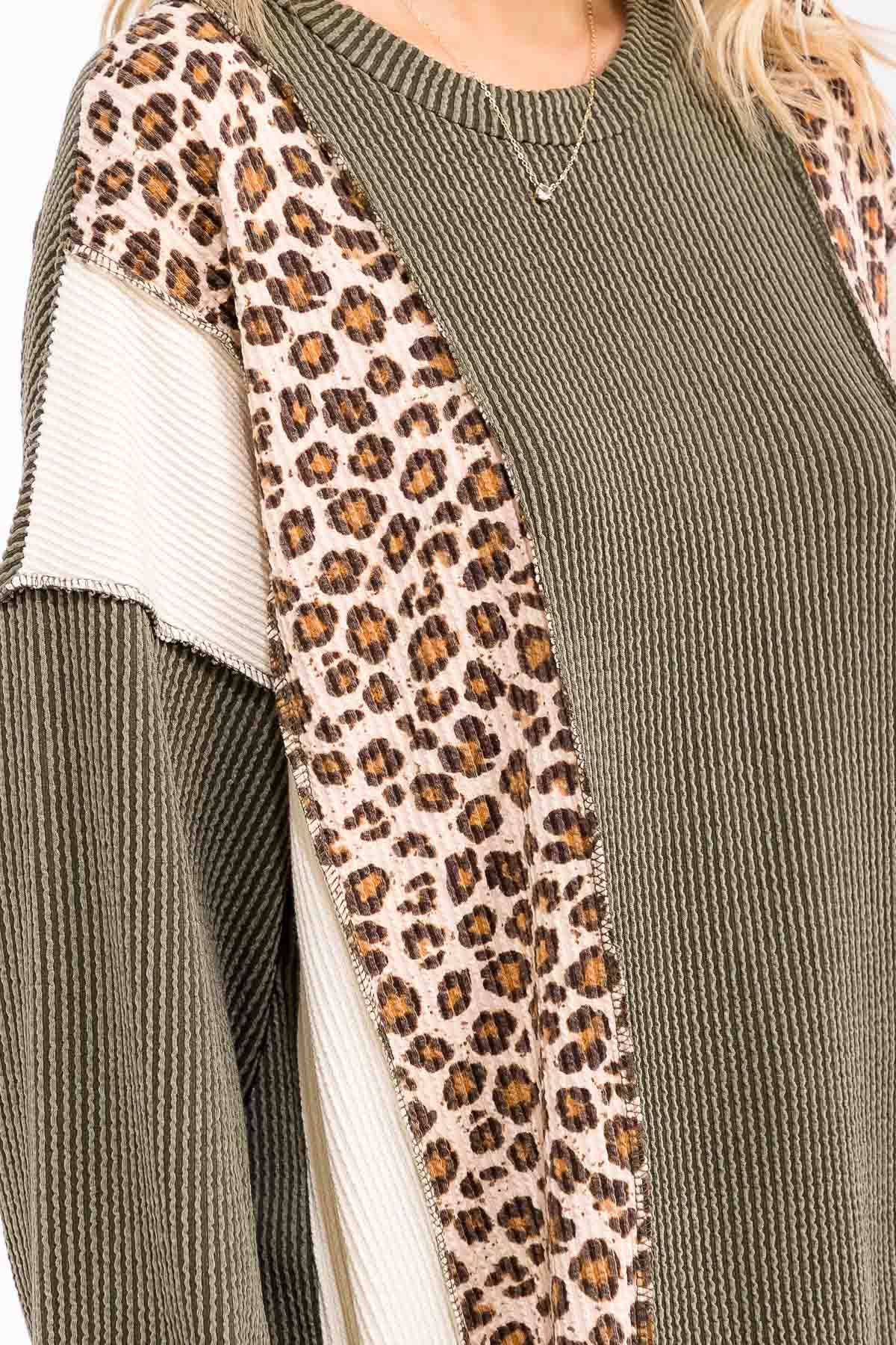 Color Block Rib Knit Oversized Pullover Top T6109