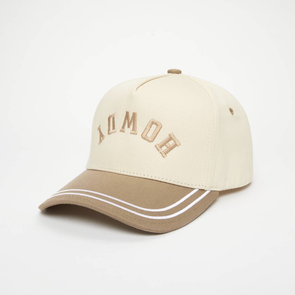 Embroidered Brim Trucker Hat - Howdy (Upside Down) - Khaki