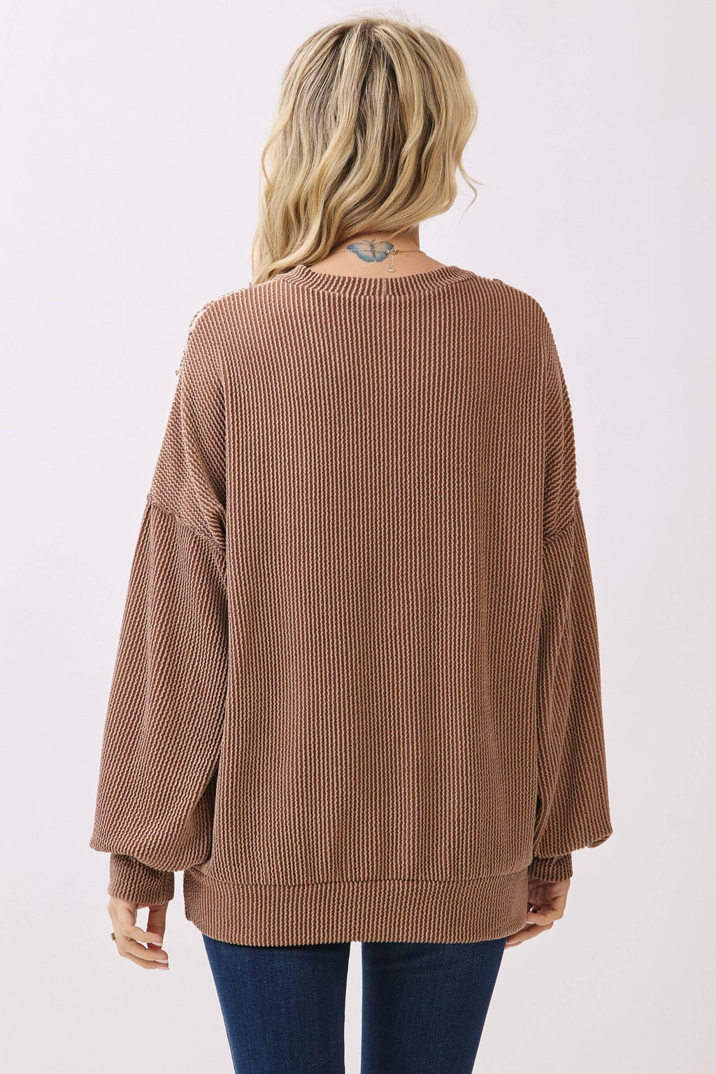 Color Block Rib Knit Oversized Pullover Top T6109