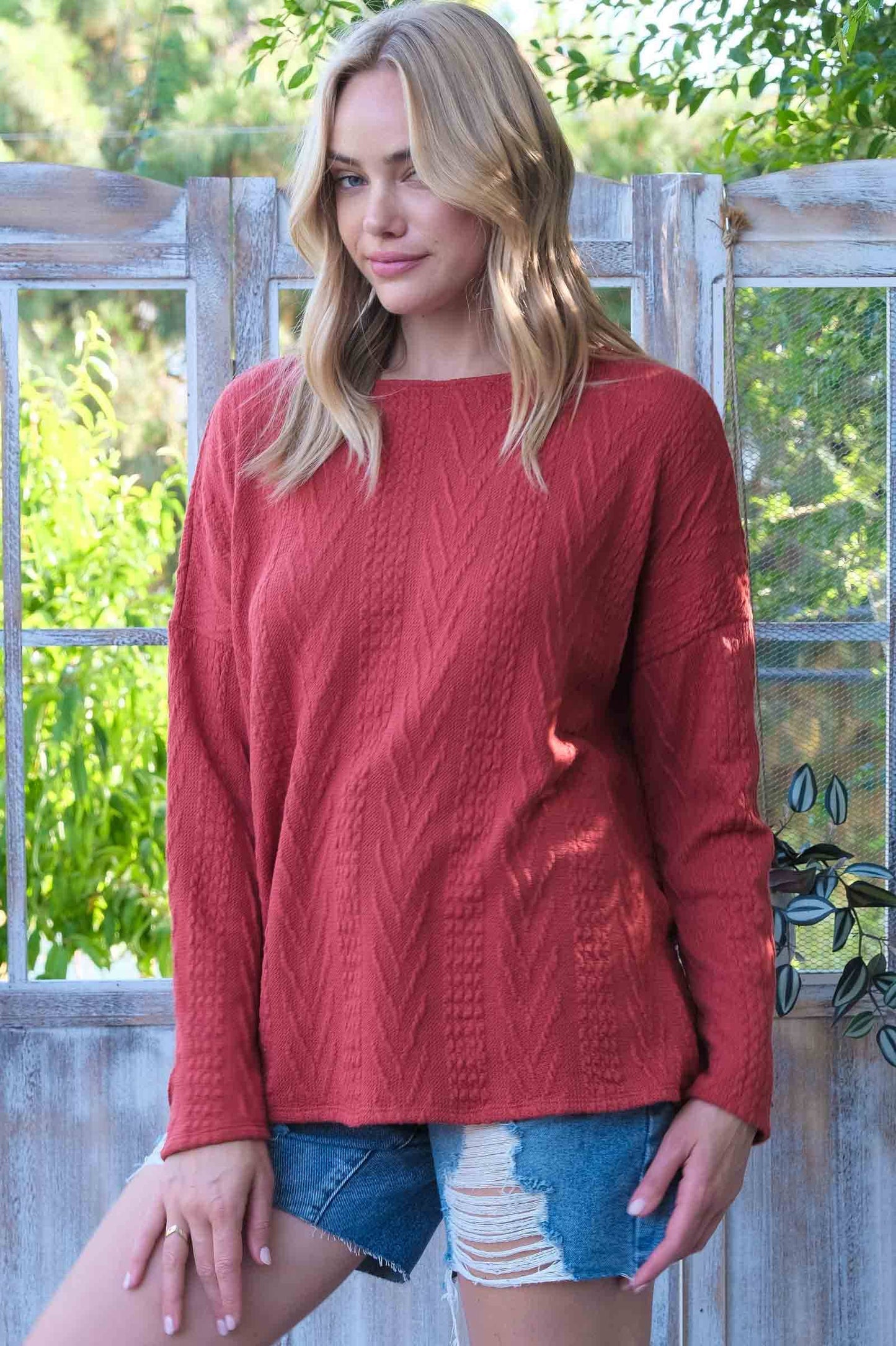 Oversized fit cable knit top-LT4996