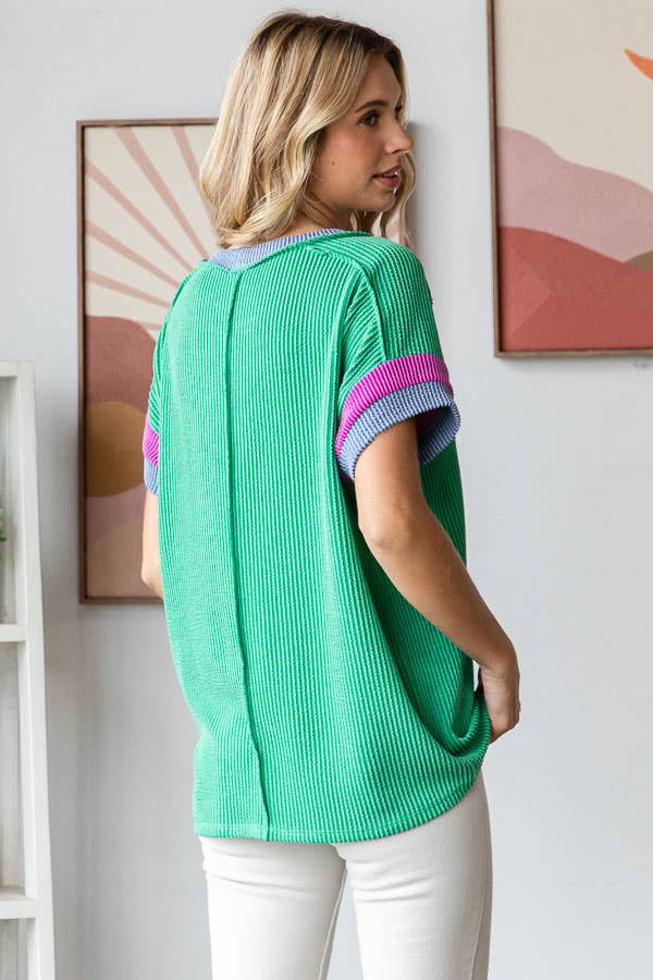 Curvy Round Neck Color Block Knit Top