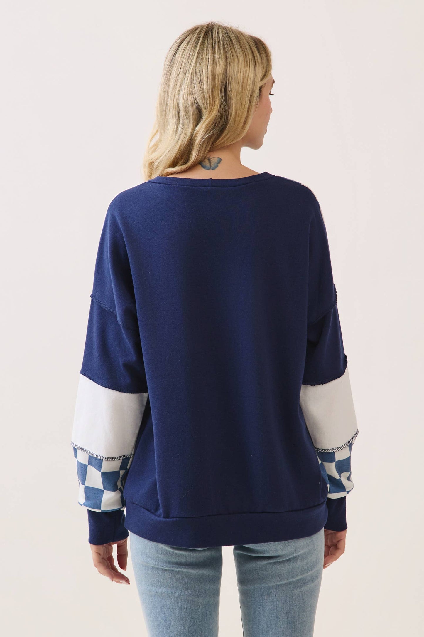 Checkered Print Patchwork Top