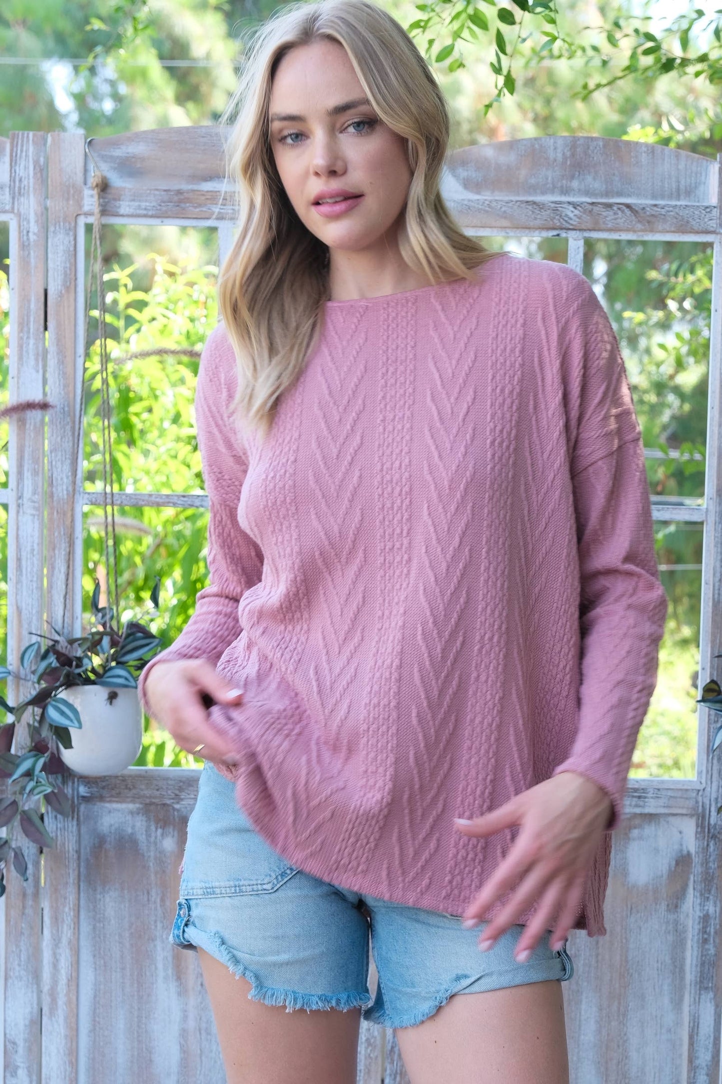 Oversized fit cable knit top-LT4996