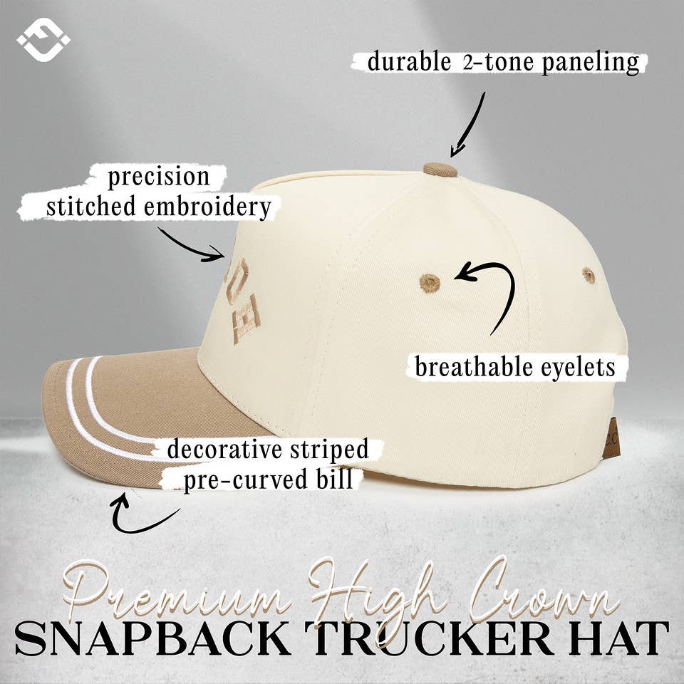 Embroidered Brim Trucker Hat - Howdy (Upside Down) - Khaki