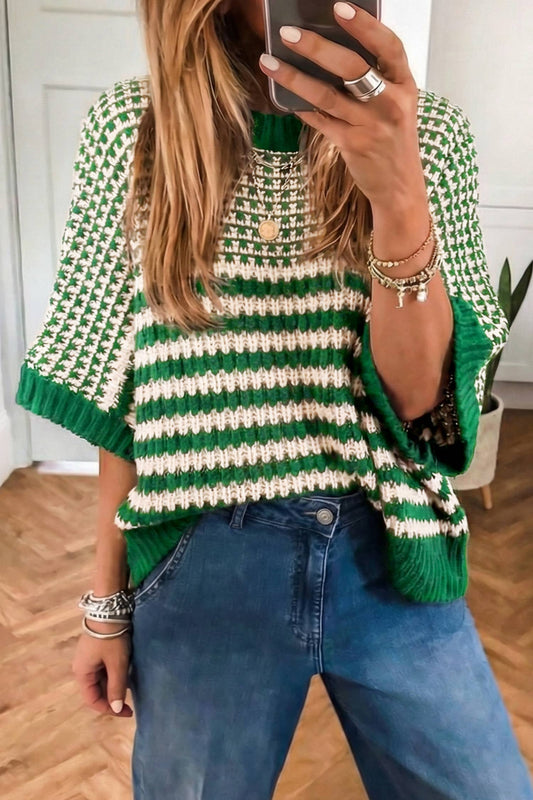 Spring 2026 Color Block 3/4 Draped Sleeve Sweater