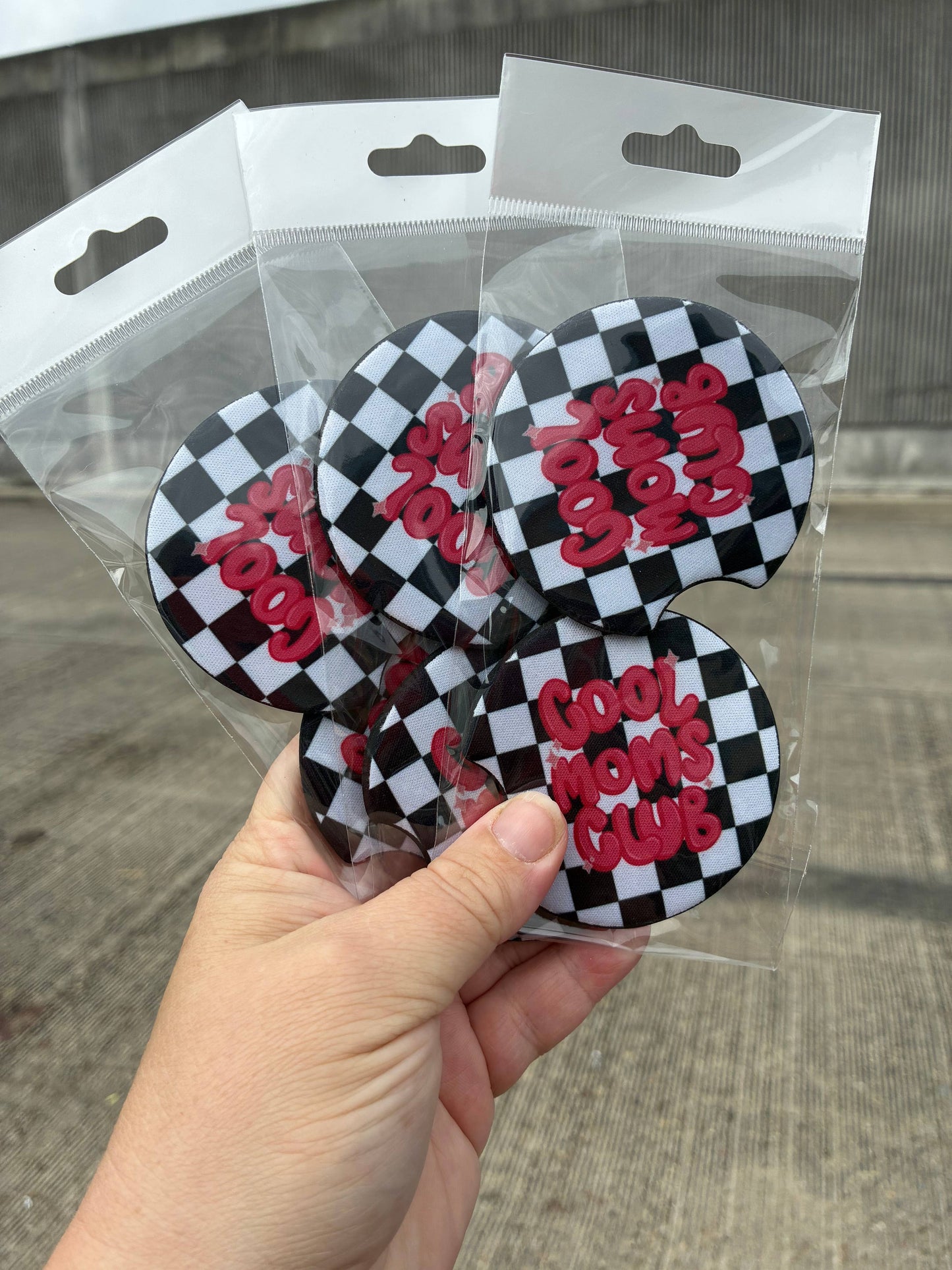 Cool moms club checkered Mother’s Day car coasters