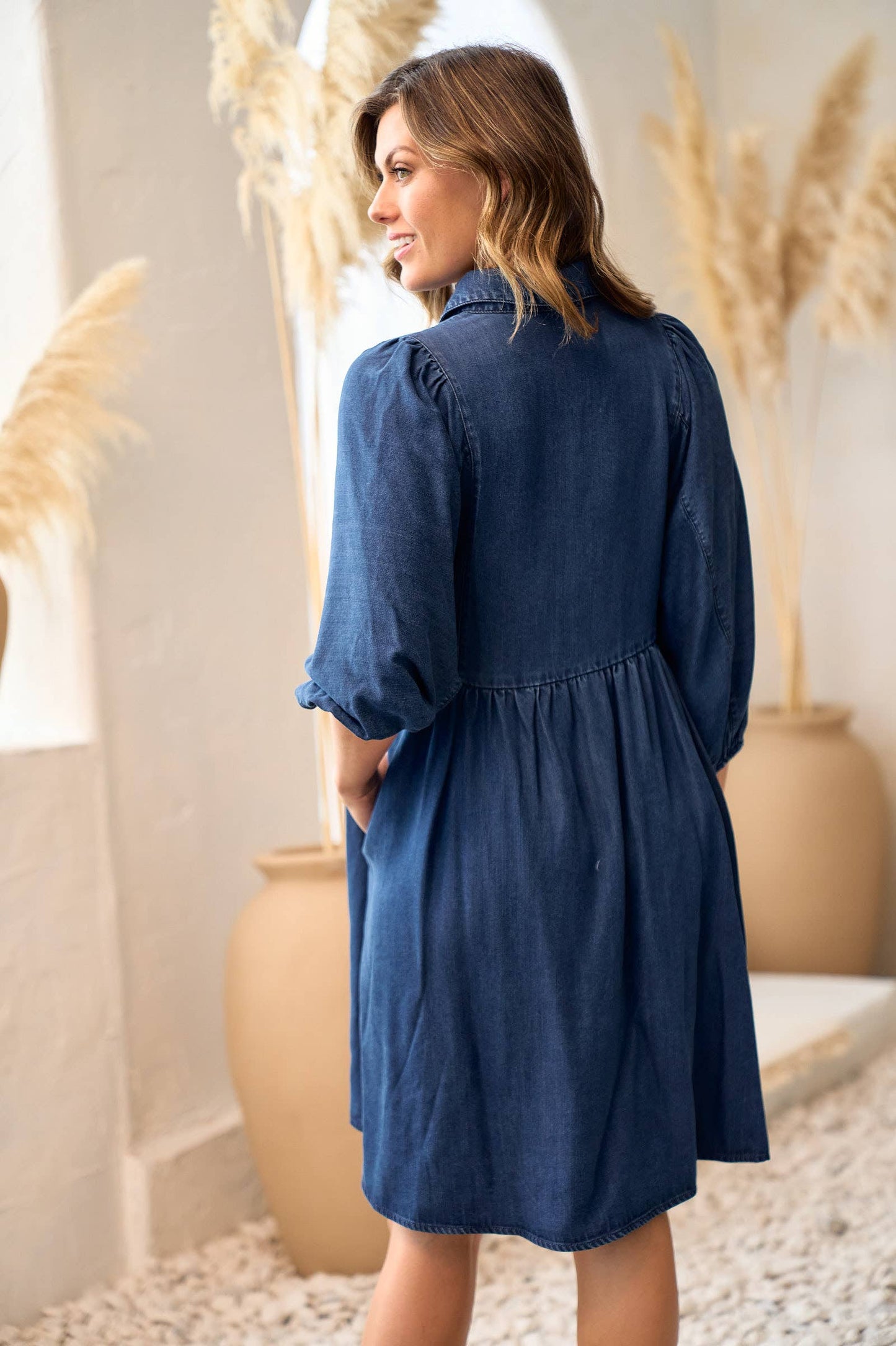 Plus Button down puff sleeve mini dress-PID10016A